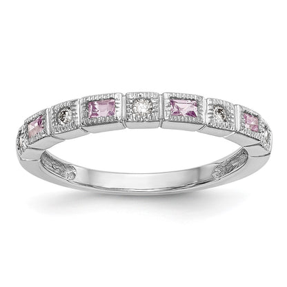 14k White Gold 1/10 carat Diamond and Pink Sapphire Complete Band