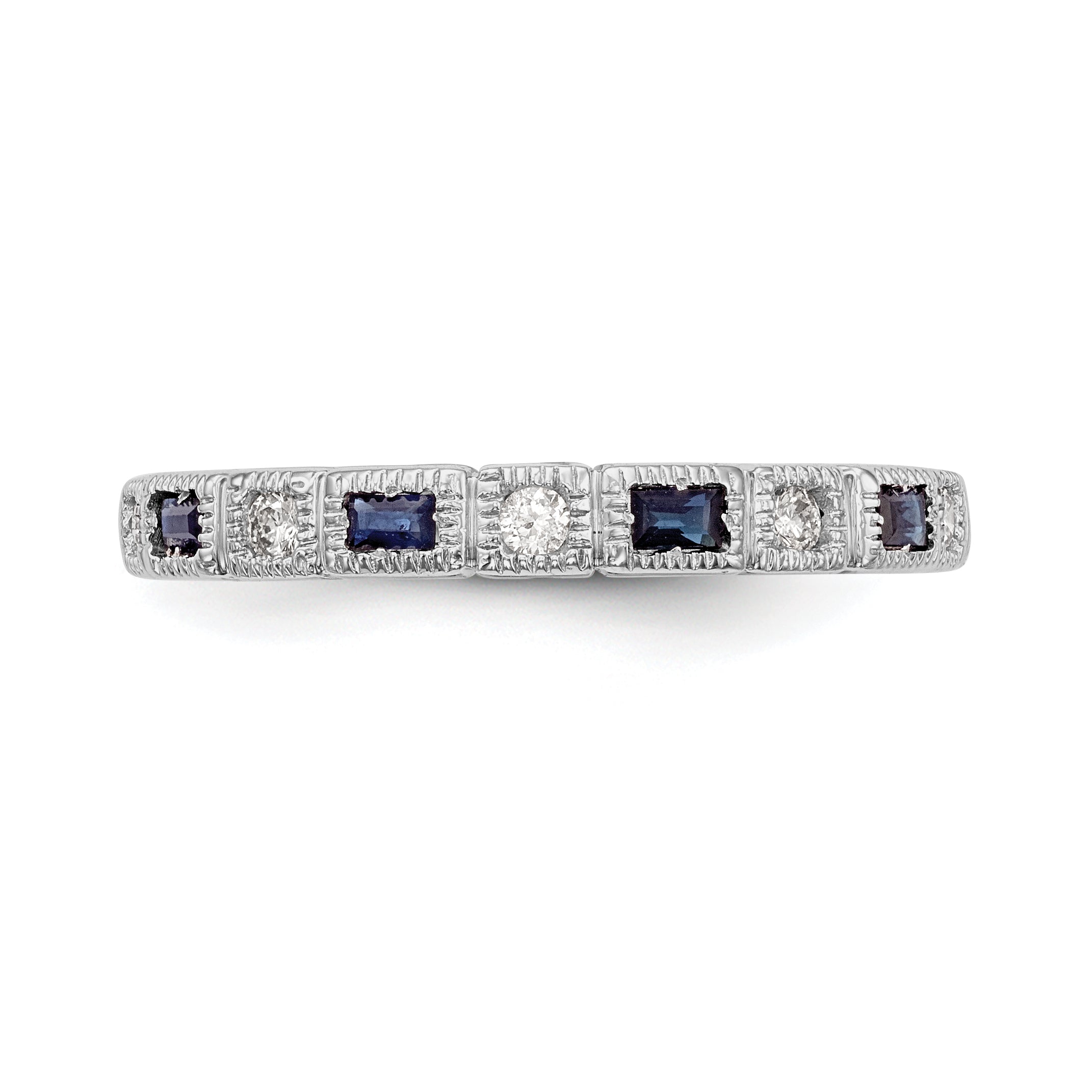 Solid 14k White Gold Simulated CZ w/Simulated Sapphire Band