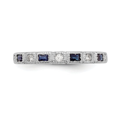 Solid 14k White Gold Simulated CZ w/Simulated Sapphire Band