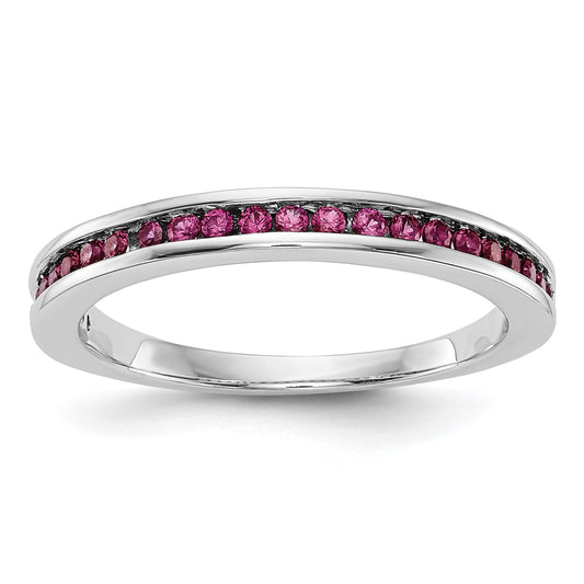 Solid 14k White Gold Simulated Ruby Band