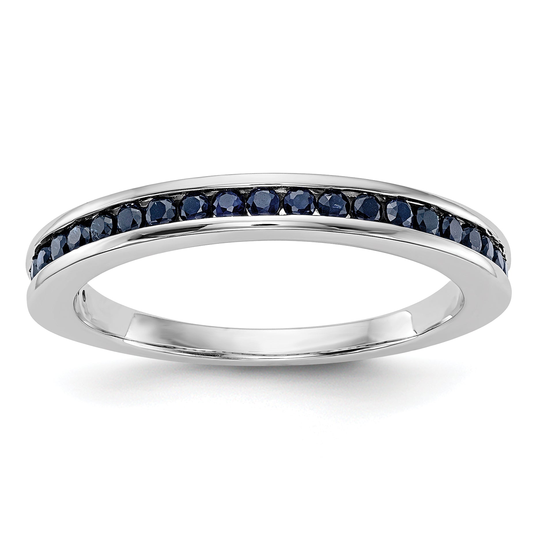 Solid 14k White Gold Simulated Sapphire Band