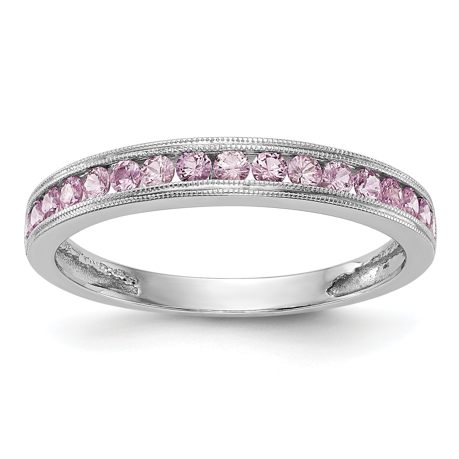 Solid 14k White Gold PinK Simulated Sapphire Band