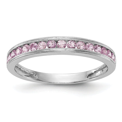 Solid 14k White Gold PinK Simulated Sapphire Band