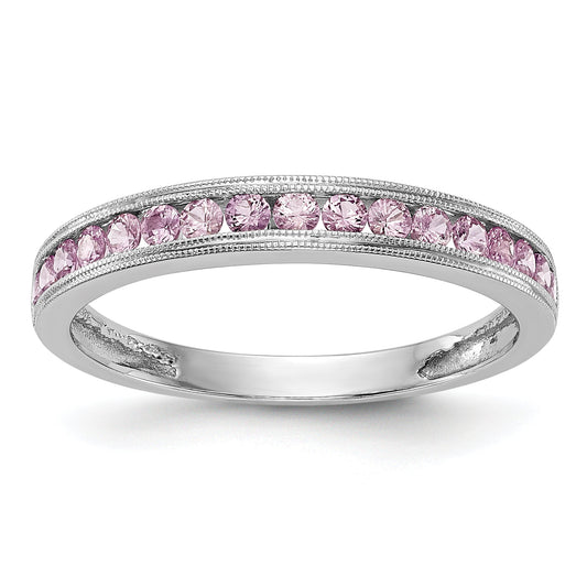 Solid 14k White Gold PinK Simulated Sapphire Band