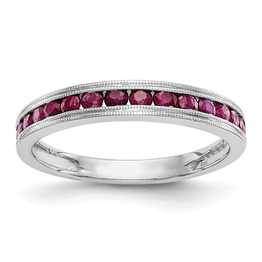 Solid 14k White Gold Simulated Ruby Band