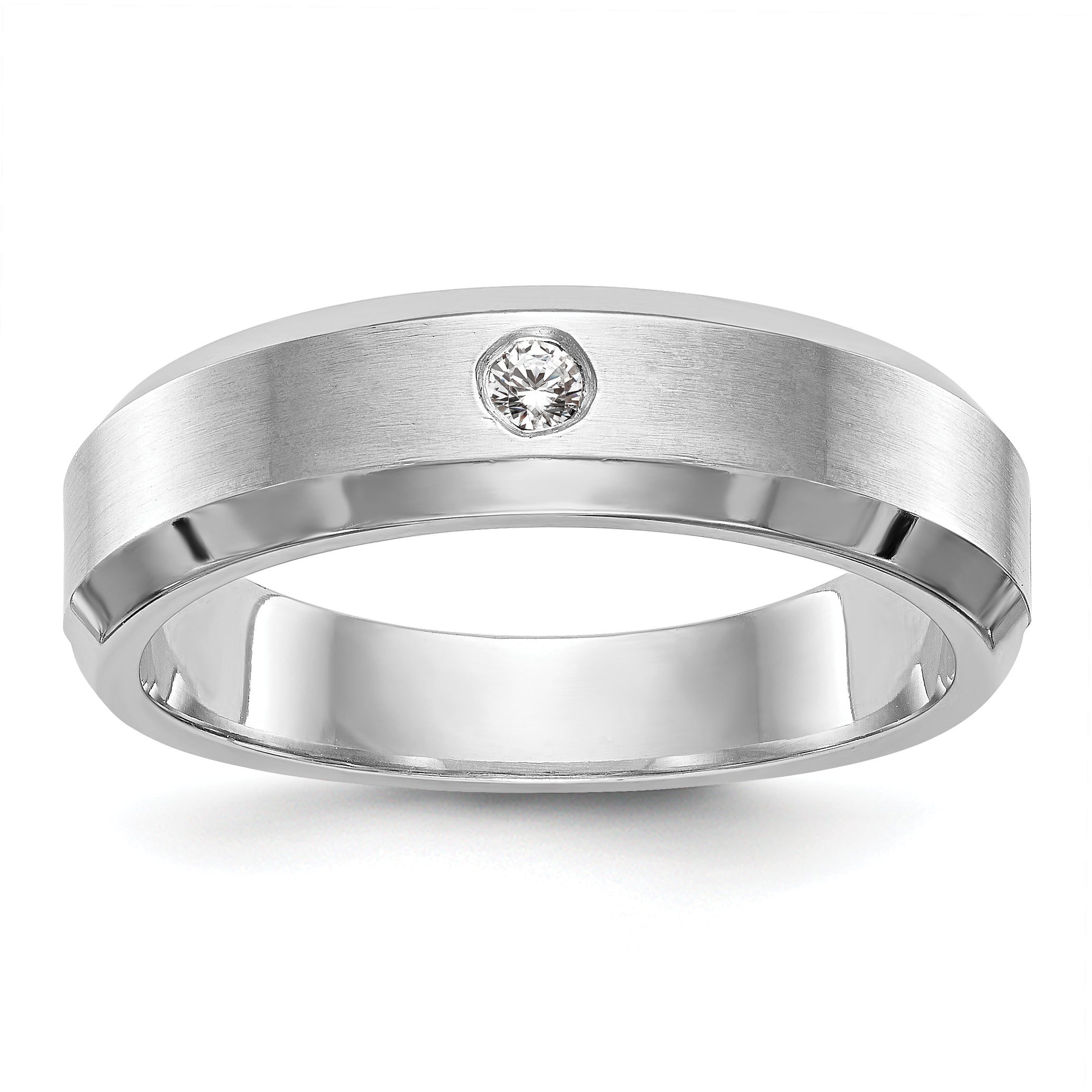 0.04ct. CZ Solid Real 14K White Gold Men's Wedding Band Ring