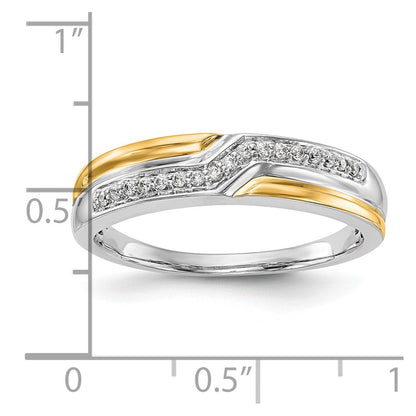 0.10ct. CZ Solid Real 14K White Gold w/ yellow gold accents Men's Wedding Band Ring