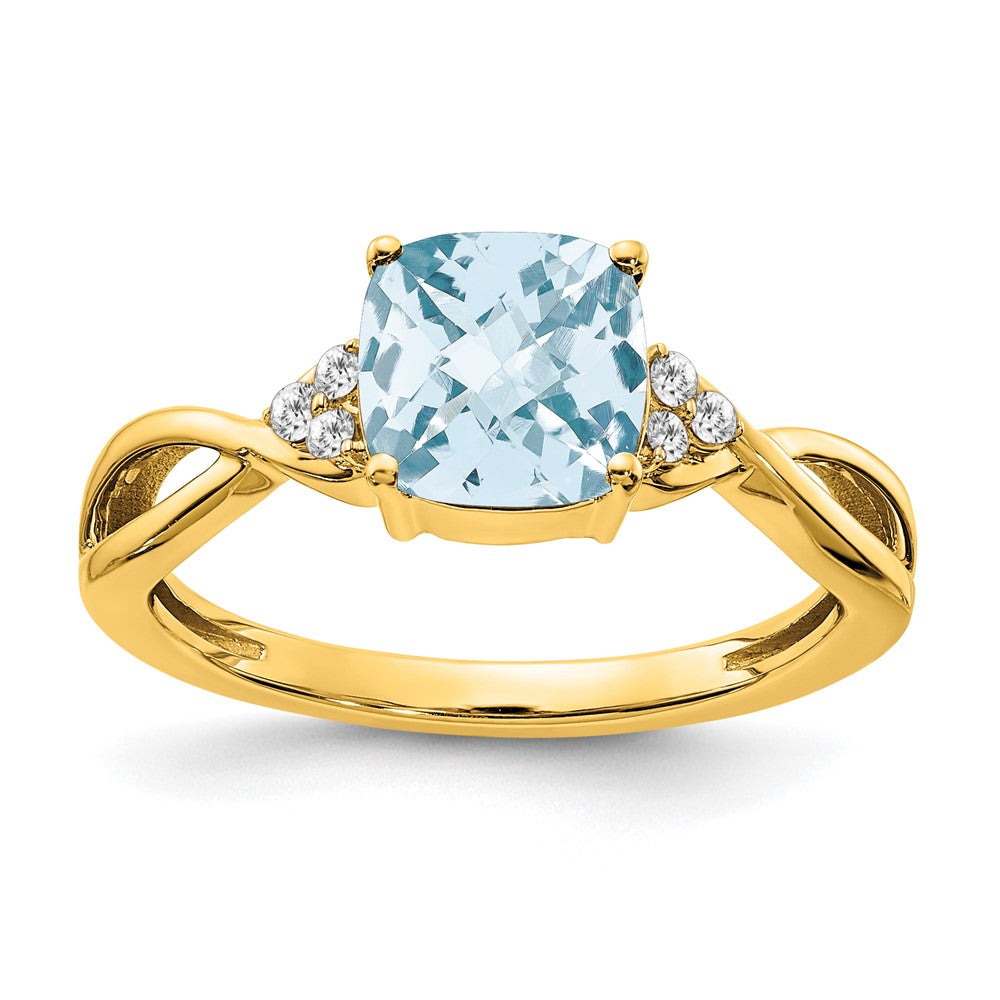 14k yellow gold checkerboard aquamarine and real diamond ring rm4393 aq 006 ya