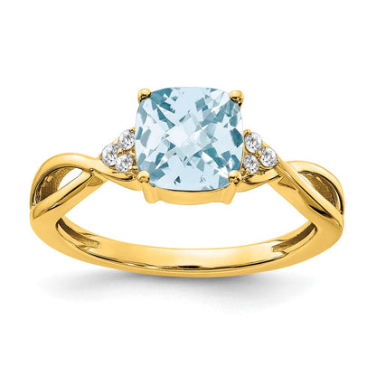 14k yellow gold checkerboard aquamarine and real diamond ring rm4393 aq 006 ya