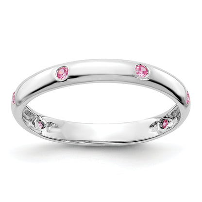 Solid 14k White Gold 6-stone PinK Simulated Sapphire Band