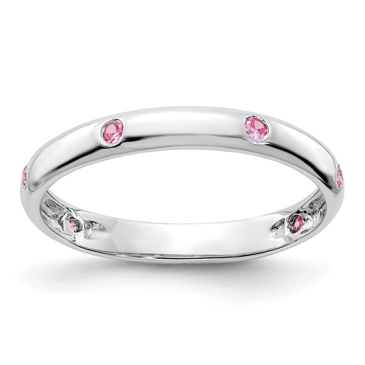 Solid 14k White Gold 6-stone PinK Simulated Sapphire Band