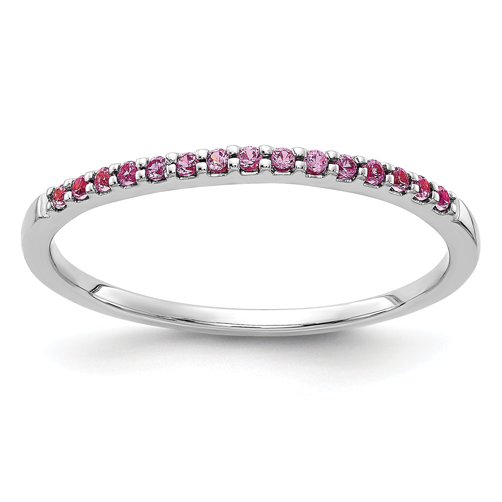 Solid 14k White Gold PinK Simulated Sapphire Band