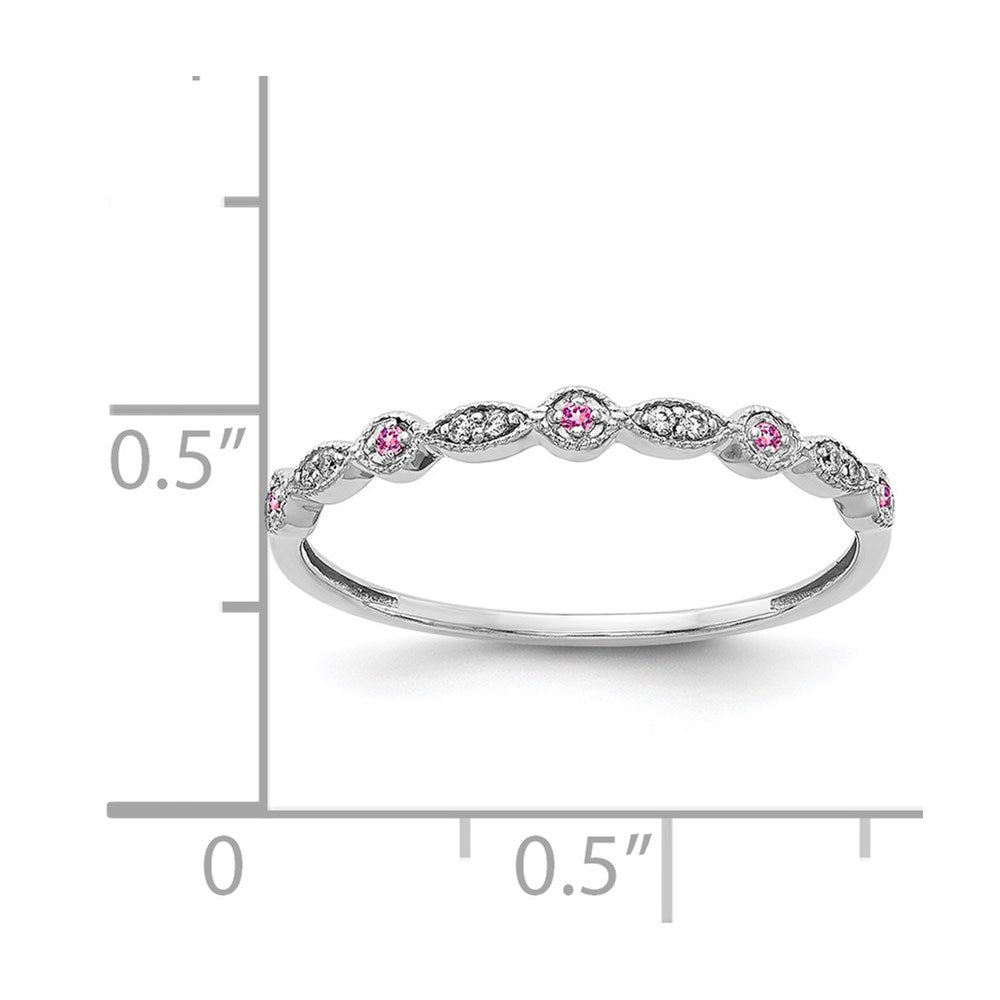 14k White Gold Real Diamond and Pink Sapphire Fancy Band