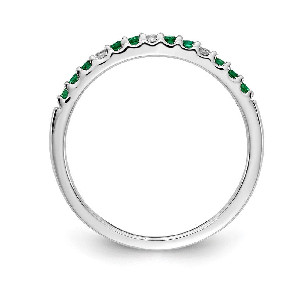 Solid 14k White Gold Simulated CZ and Emerald Band