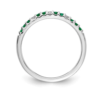 Solid 14k White Gold Simulated CZ and Emerald Band