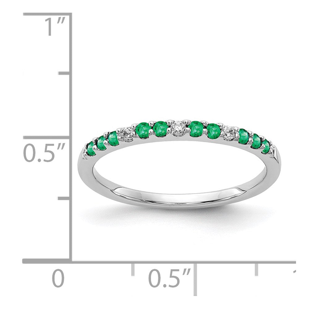 Solid 14k White Gold Simulated CZ and Emerald Band