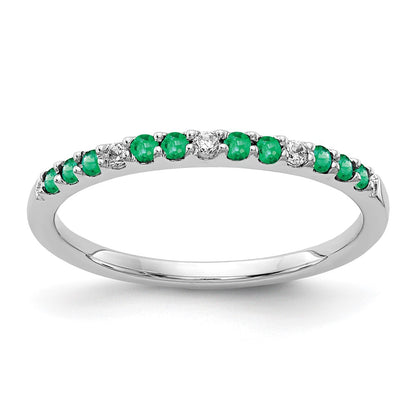 Solid 14k White Gold Simulated CZ and Emerald Band