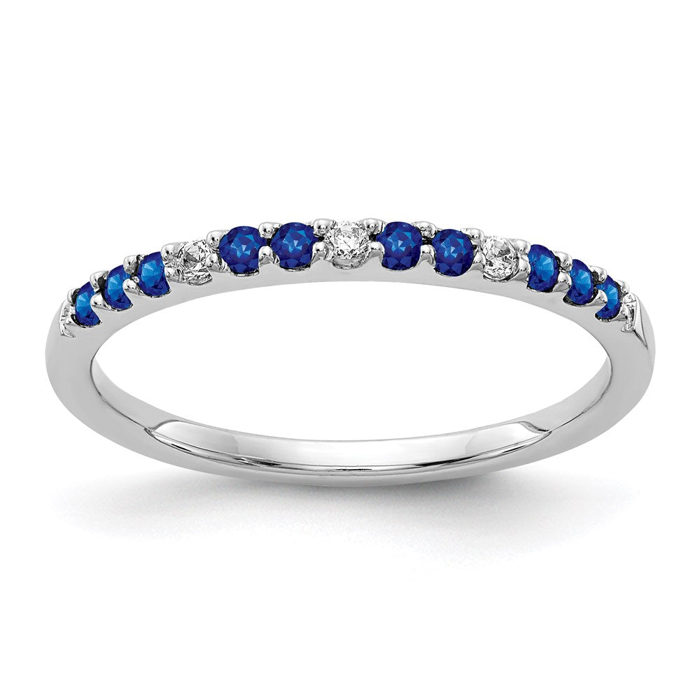 14k White Gold Real Diamond and Sapphire Band