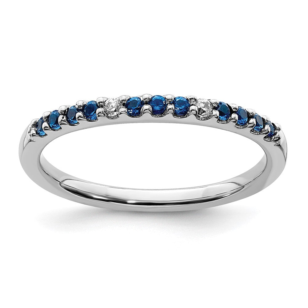 14k White Gold Real Diamond and Sapphire Band