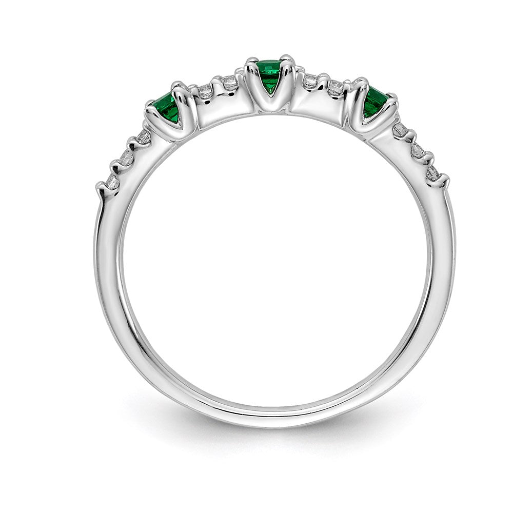 14k white gold real diamond and emerald 3 stone ring rm5739 em 010 wa