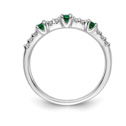 14k white gold real diamond and emerald 3 stone ring rm5739 em 010 wa