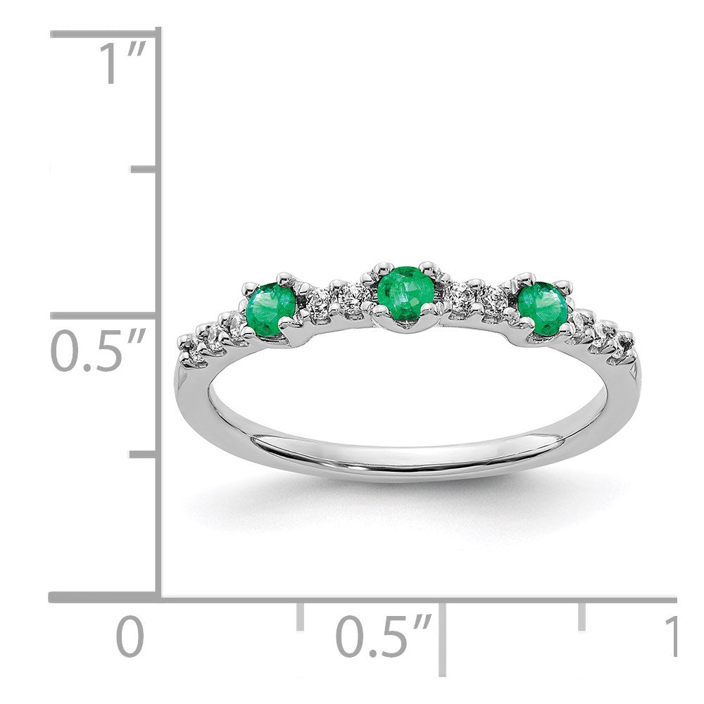 14k white gold real diamond and emerald 3 stone ring rm5739 em 010 wa