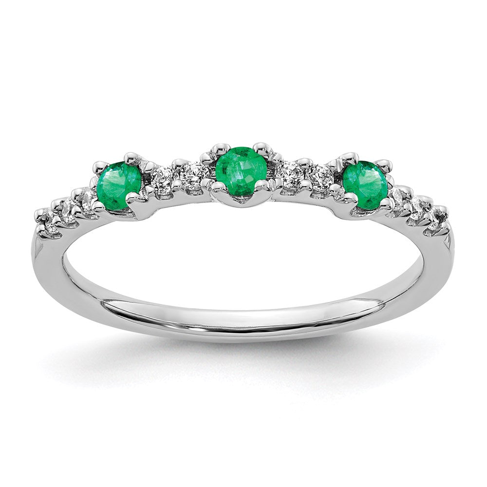14k white gold real diamond and emerald 3 stone ring rm5739 em 010 wa