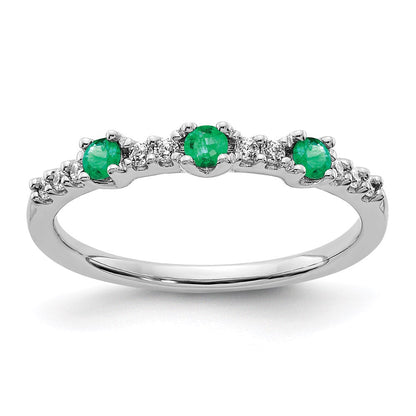 14k white gold real diamond and emerald 3 stone ring rm5739 em 010 wa
