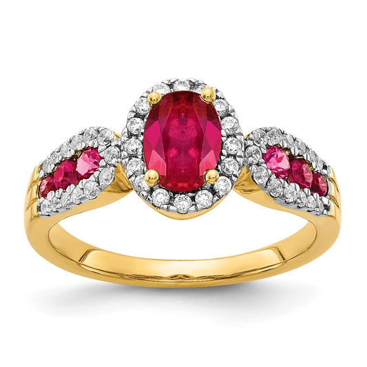 14K Yellow Gold Real Diamond and Oval Ruby Ring