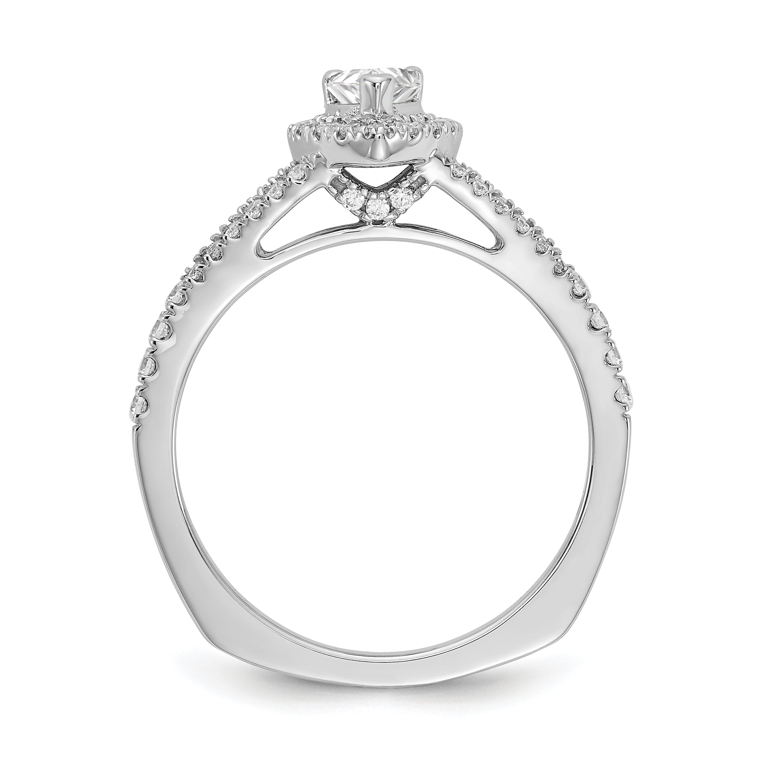 0.50ct. CZ Solid Real 14k White Gold Pear Halo Engagement Ring