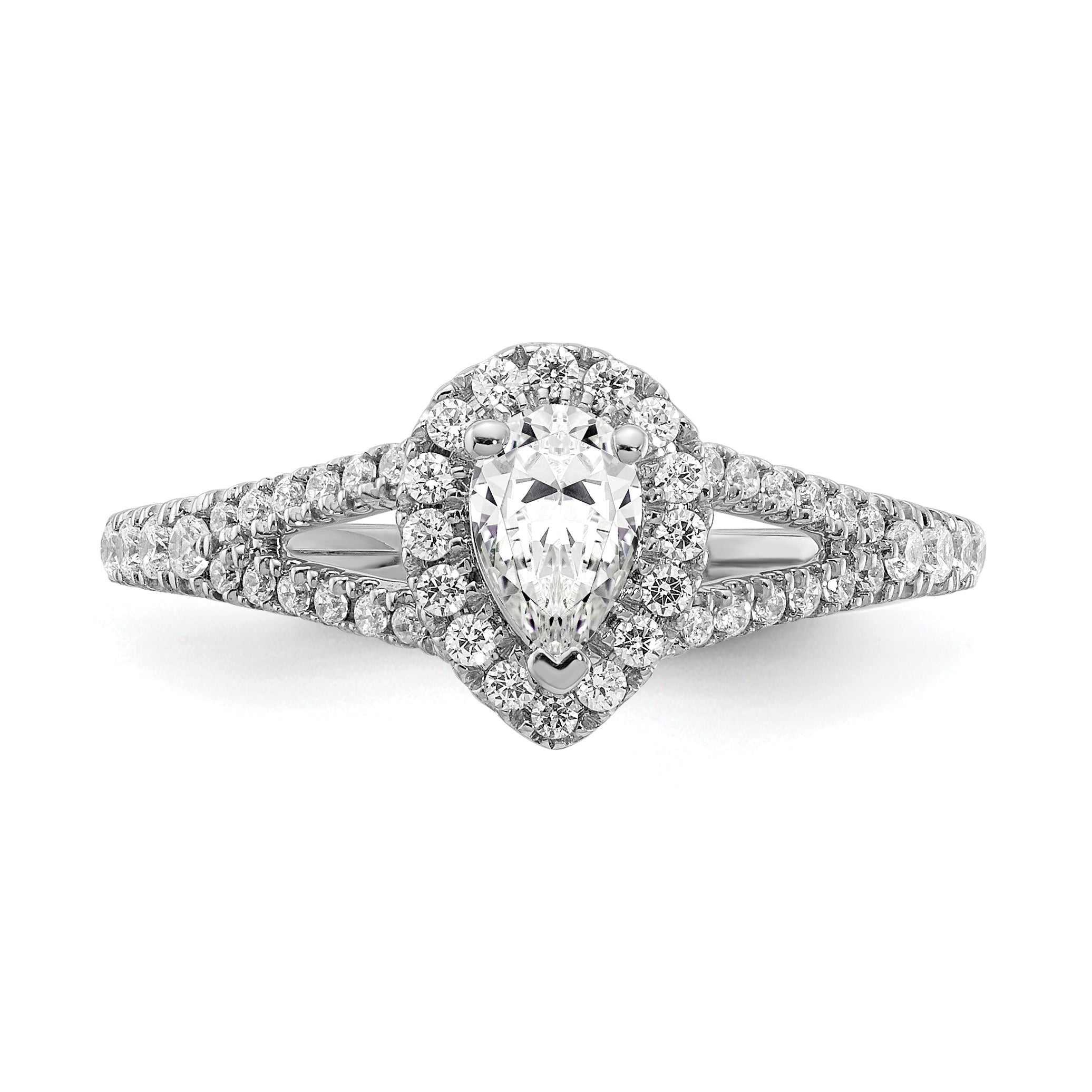 0.50ct. CZ Solid Real 14k White Gold Pear Halo Engagement Ring