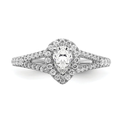 0.50ct. CZ Solid Real 14k White Gold Pear Halo Engagement Ring