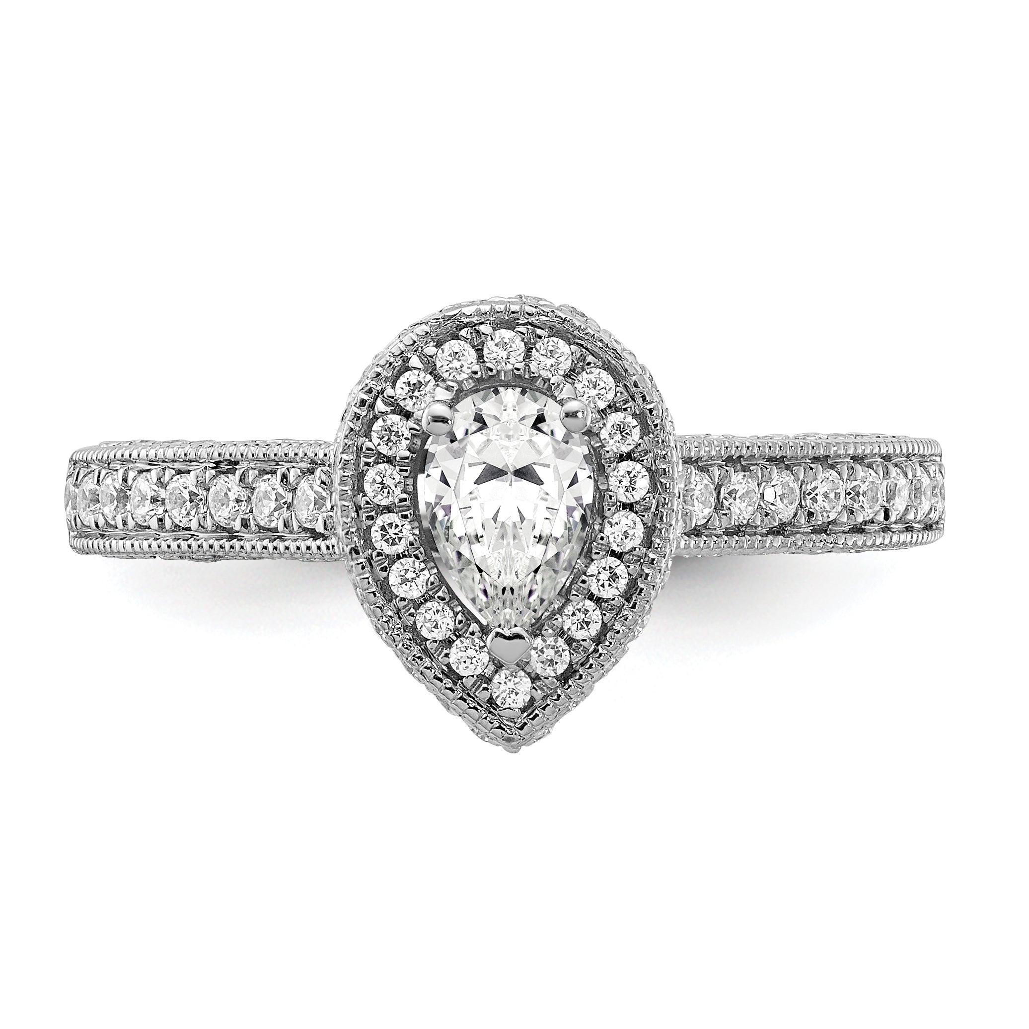 0.50ct. CZ Solid Real 14k White Gold Pear Halo Engagement Ring