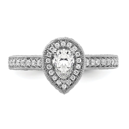 0.50ct. CZ Solid Real 14k White Gold Pear Halo Engagement Ring