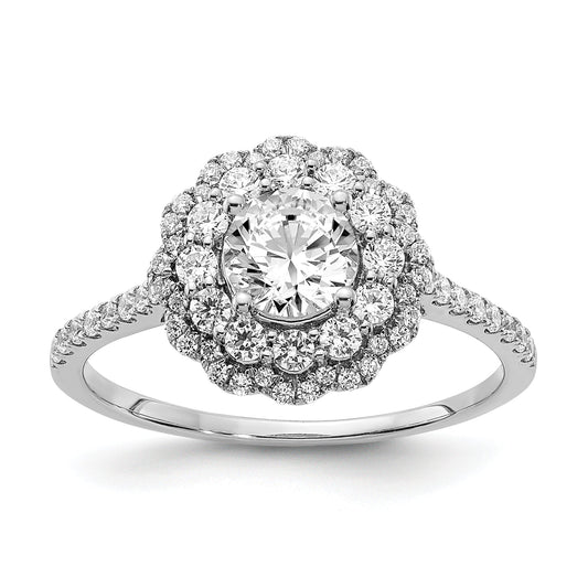 0.60ct. CZ Solid Real 14k White Gold Double Halo Engagement Ring