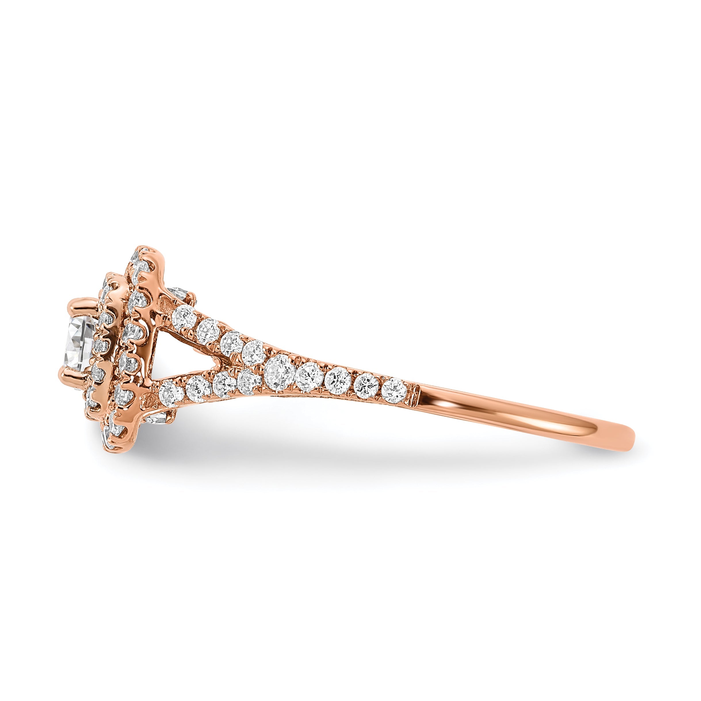 0.33ct. CZ Solid Real 14k Rose u0026 White Gold Double Halo Engagement Ring