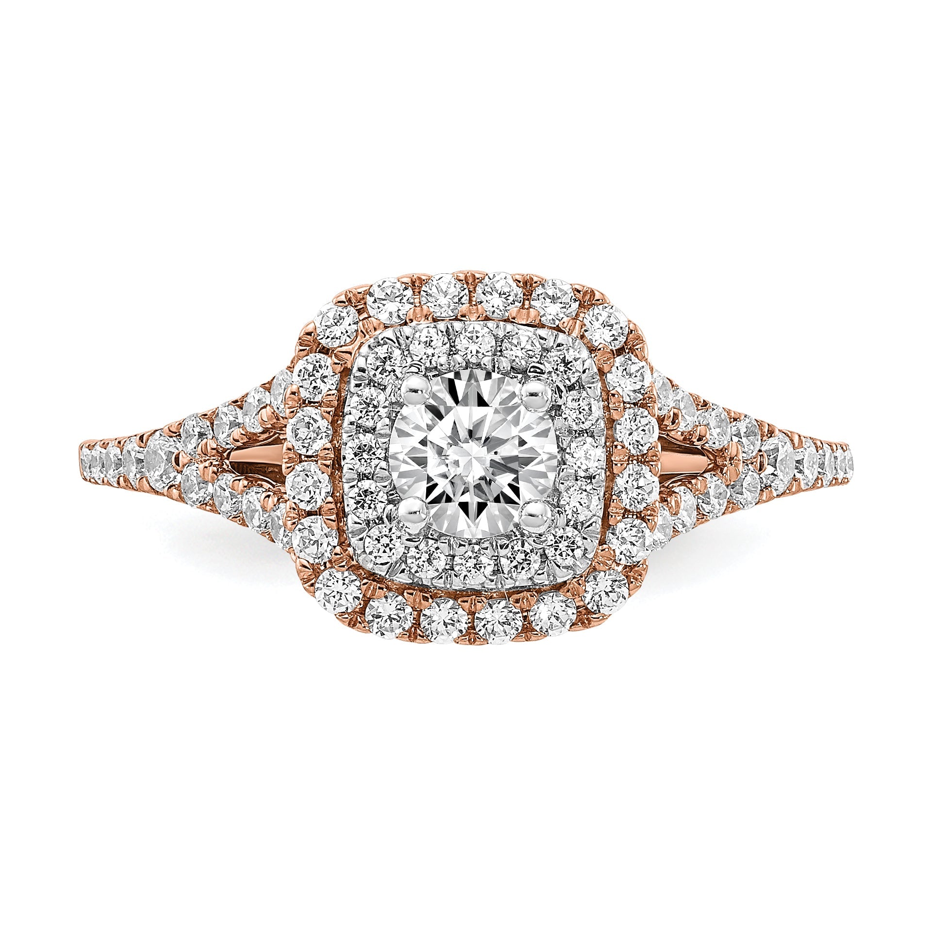0.33ct. CZ Solid Real 14k Rose u0026 White Gold Double Halo Engagement Ring