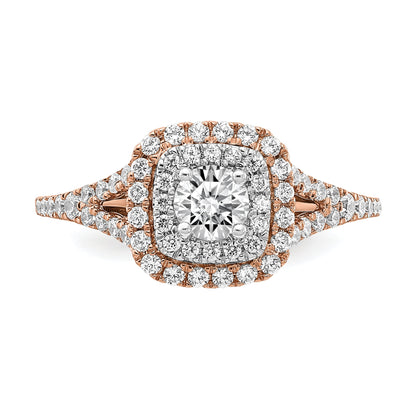 0.33ct. CZ Solid Real 14k Rose u0026 White Gold Double Halo Engagement Ring