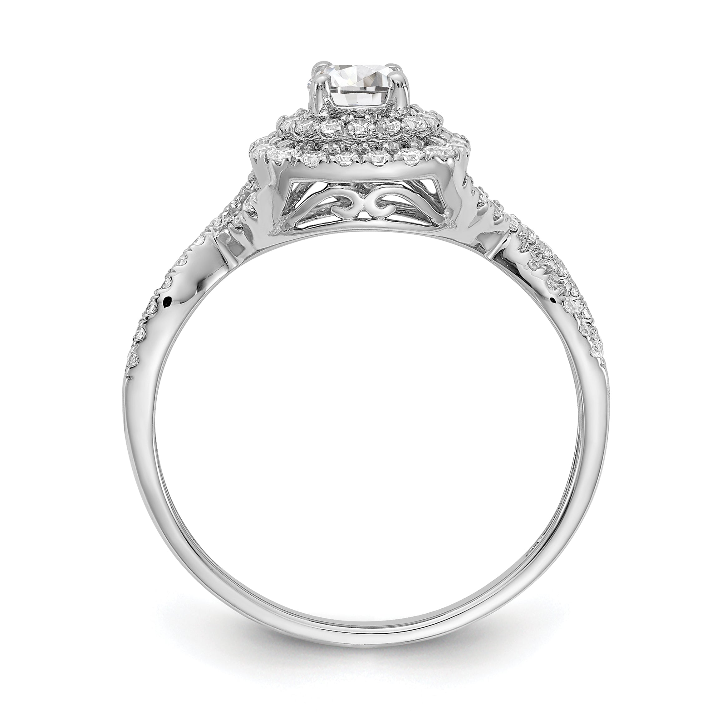 0.33ct. CZ Solid Real 14k White Gold Double Halo Engagement Ring