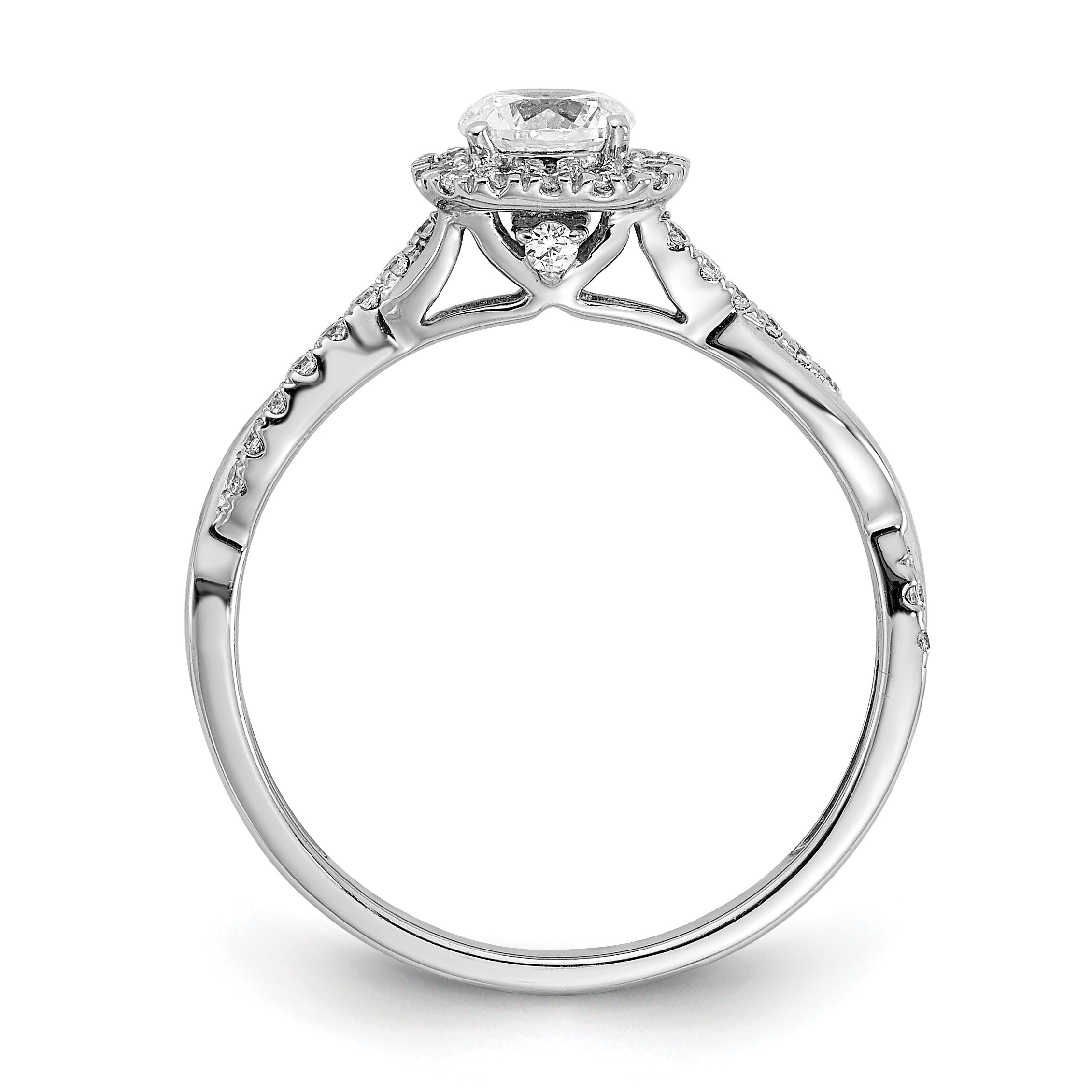 0.38ct. CZ Solid Real 14k White Gold Halo Twist Design Engagement Ring