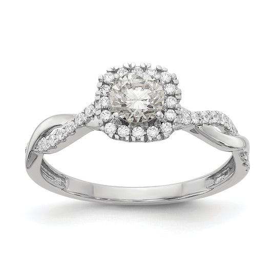 0.38ct. CZ Solid Real 14k White Gold Halo Twist Design Engagement Ring