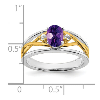 14k two tone gold amethyst and real diamond ring rm5959 am 006 wya