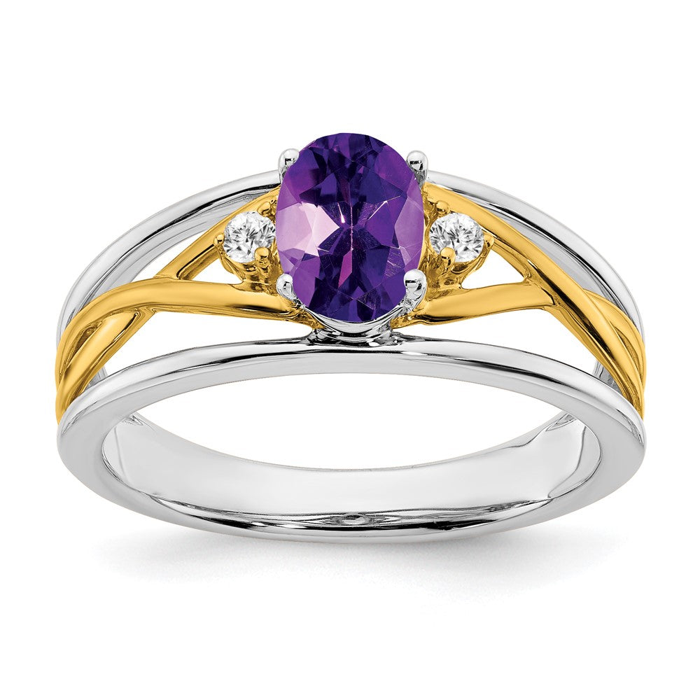 14k two tone gold amethyst and real diamond ring rm5959 am 006 wya
