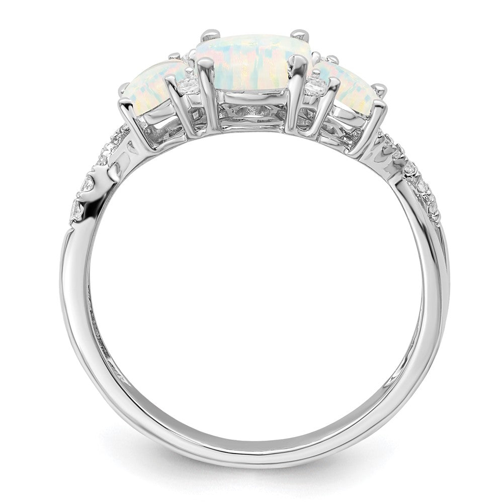 14k white gold created opal and real diamond 3 stone ring rm5971 op 013 wa