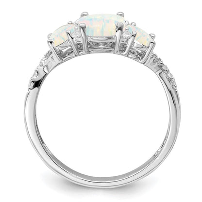 14k white gold created opal and real diamond 3 stone ring rm5971 op 013 wa