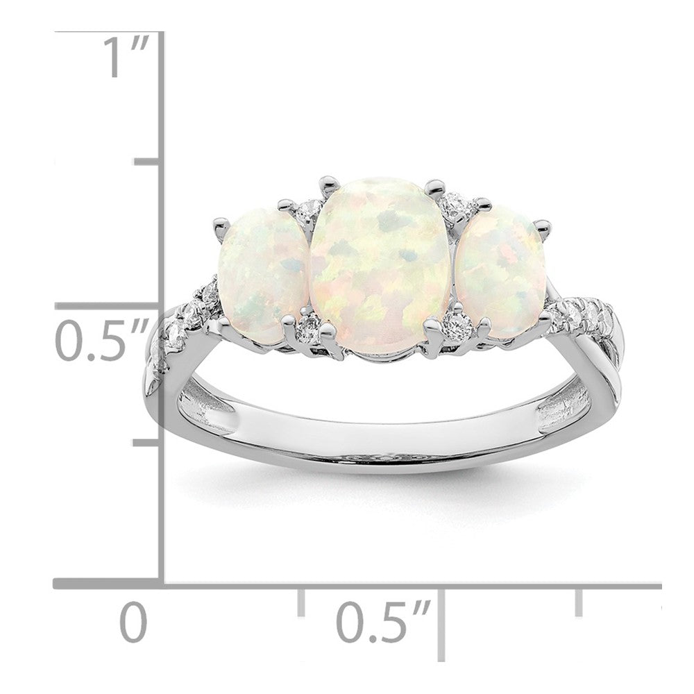 14k white gold created opal and real diamond 3 stone ring rm5971 op 013 wa