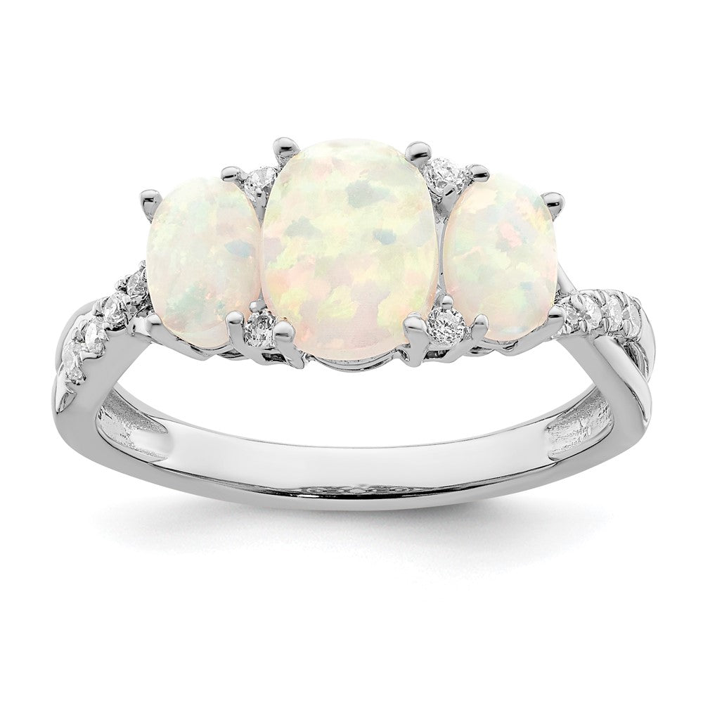 14k white gold created opal and real diamond 3 stone ring rm5971 op 013 wa