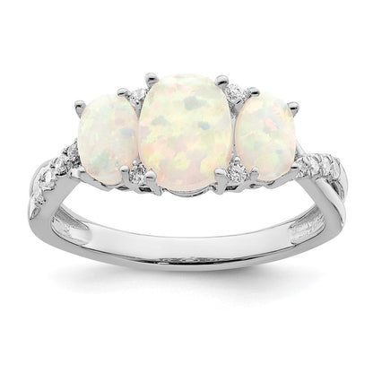 14k white gold created opal and real diamond 3 stone ring rm5971 op 013 wa