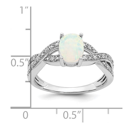 Solid 14k White Gold Created Simulated Opal and CZ Ring