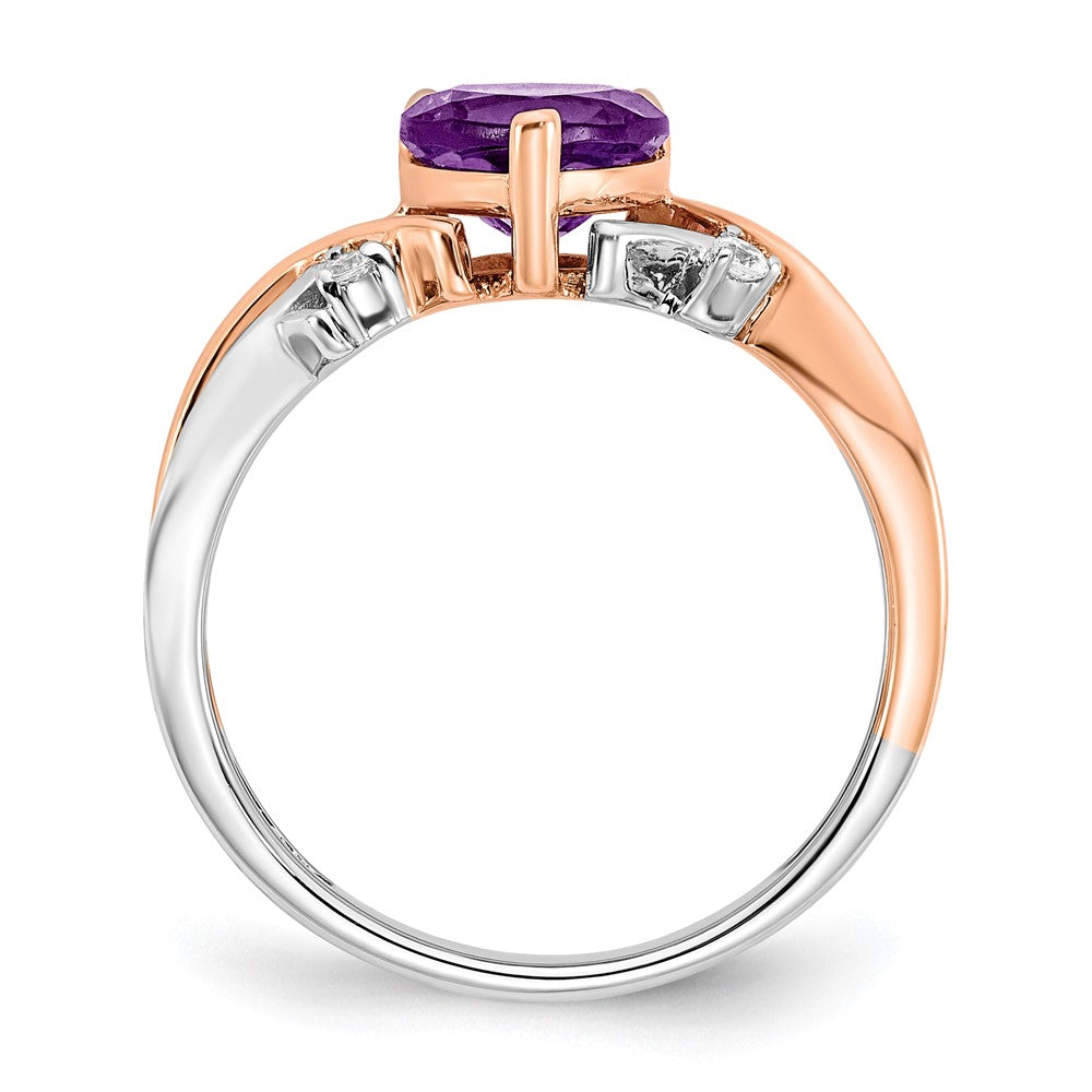 14k two tone gold heart amethyst and real diamond ring rm6023 am 008 wra